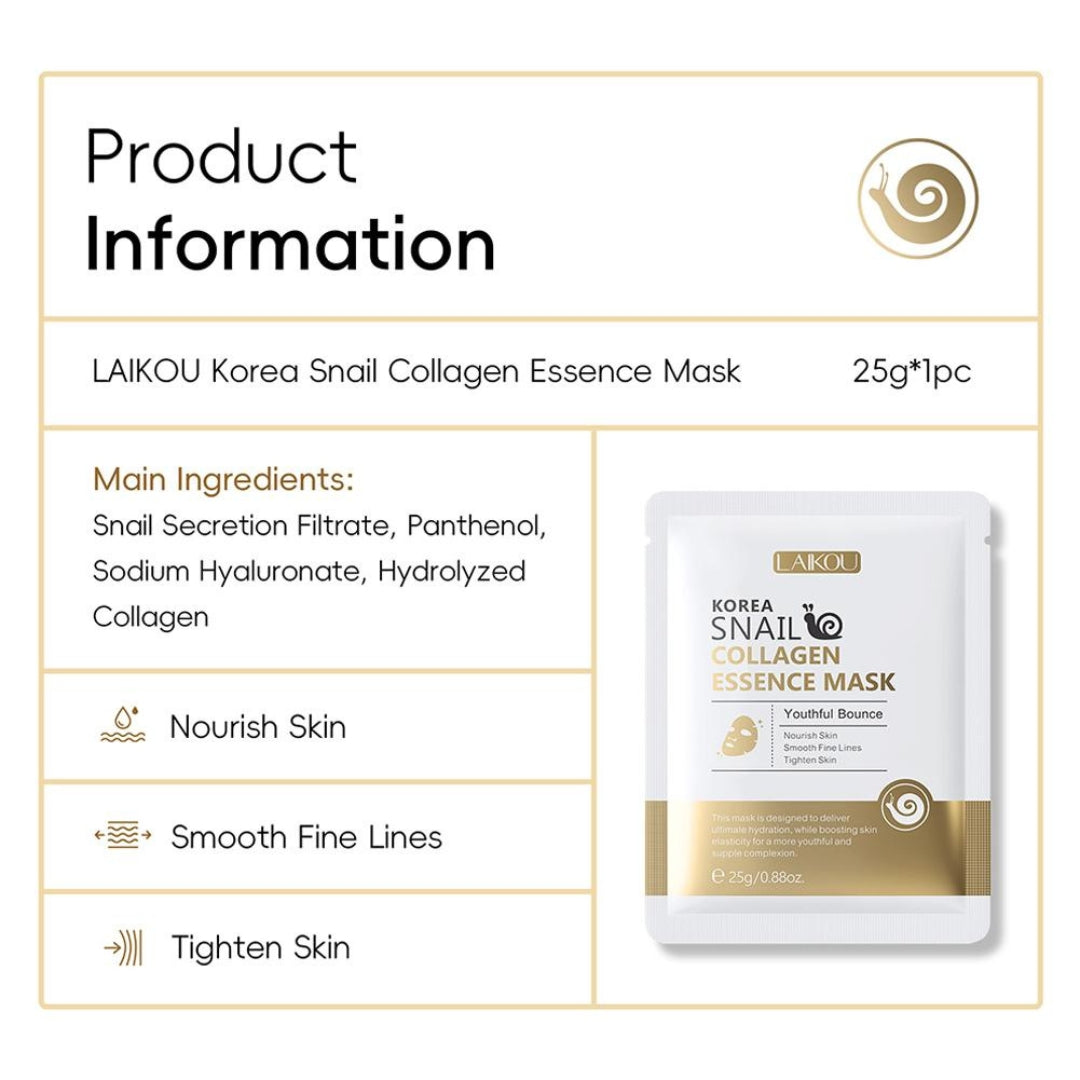 5 PCS Korea Snail Collagen Essence Facial Sheet Mask