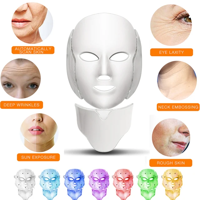 Facial 7 Color LED Mask With Neck For Skin Care