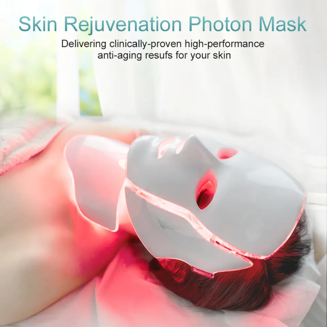 Facial 7 Color LED Mask With Neck For Skin Care
