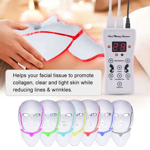Facial 7 Color LED Mask With Neck For Skin Care