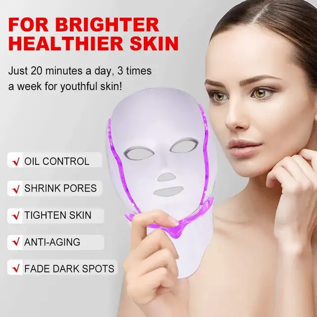 Facial 7 Color LED Mask With Neck For Skin Care
