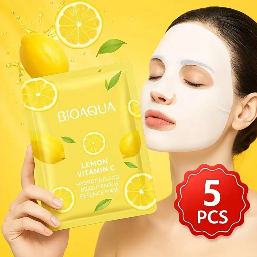 5 PCS Vitamin C Lemon Hydrating &amp; Brightening Essence Sheet Mask
